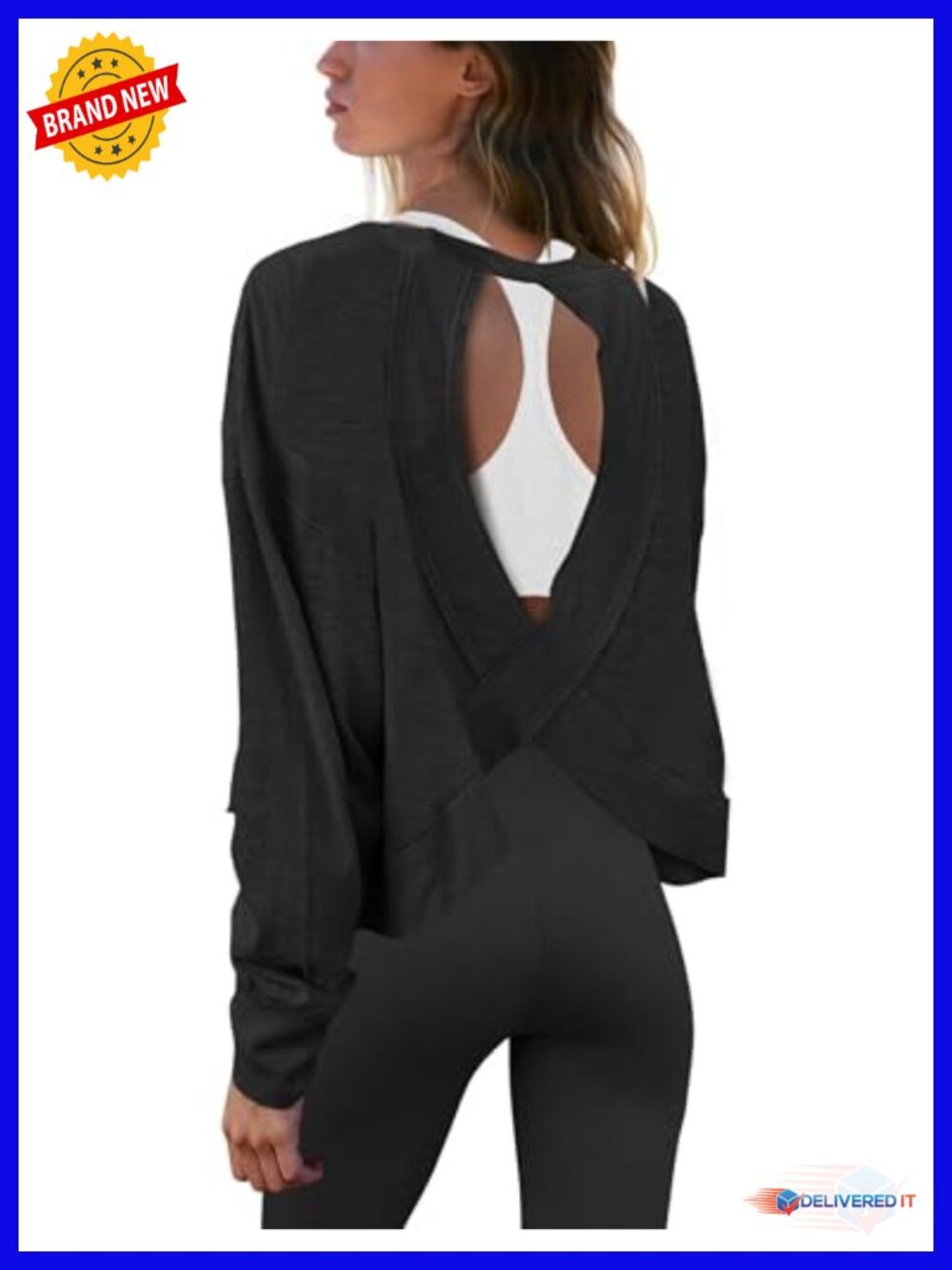 Women's Open Back Crop Top Long Sleeve Yoga Tee Workout Athletic Shirts